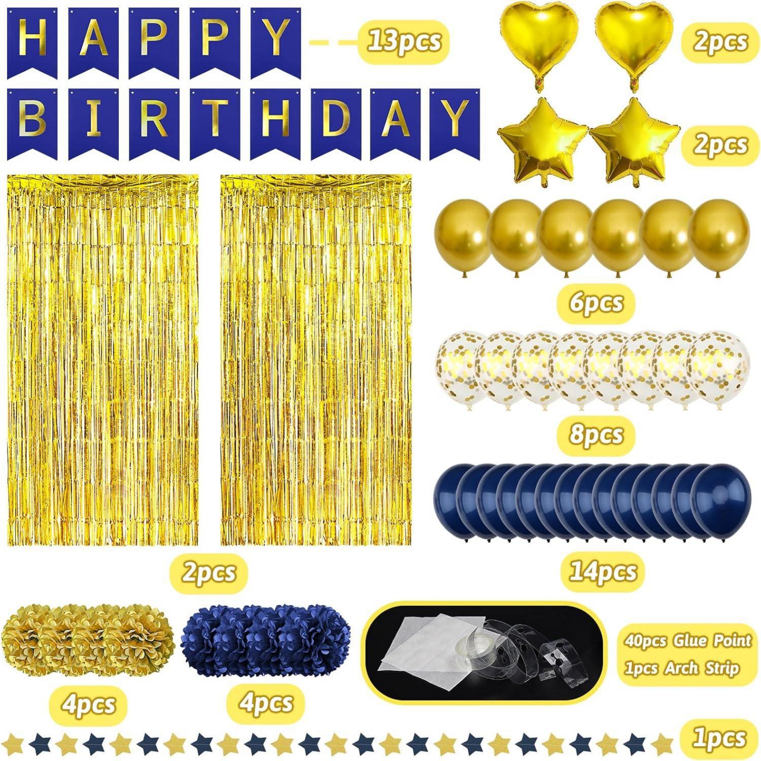 Marineblau Gold Happy Birthday Deko Set für Party Festlichkeiten