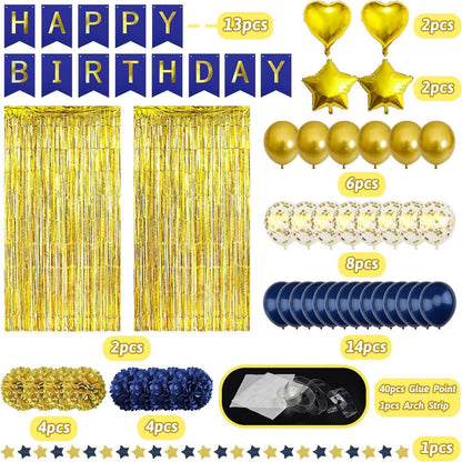 Marineblau Gold Happy Birthday Deko Set für Party Festlichkeiten
