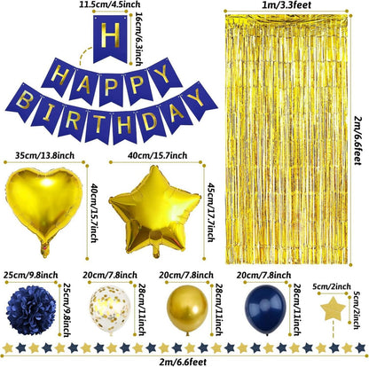 ZERODECO Marineblau Gold Geburtstagsdeko Set - Happy Birthday Party Deko