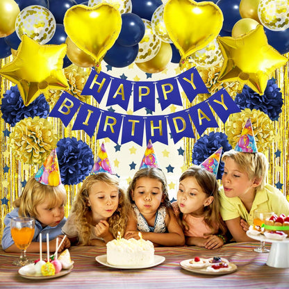 Geburtstagsdeko Marineblau Gold Happy Birthday Party Set