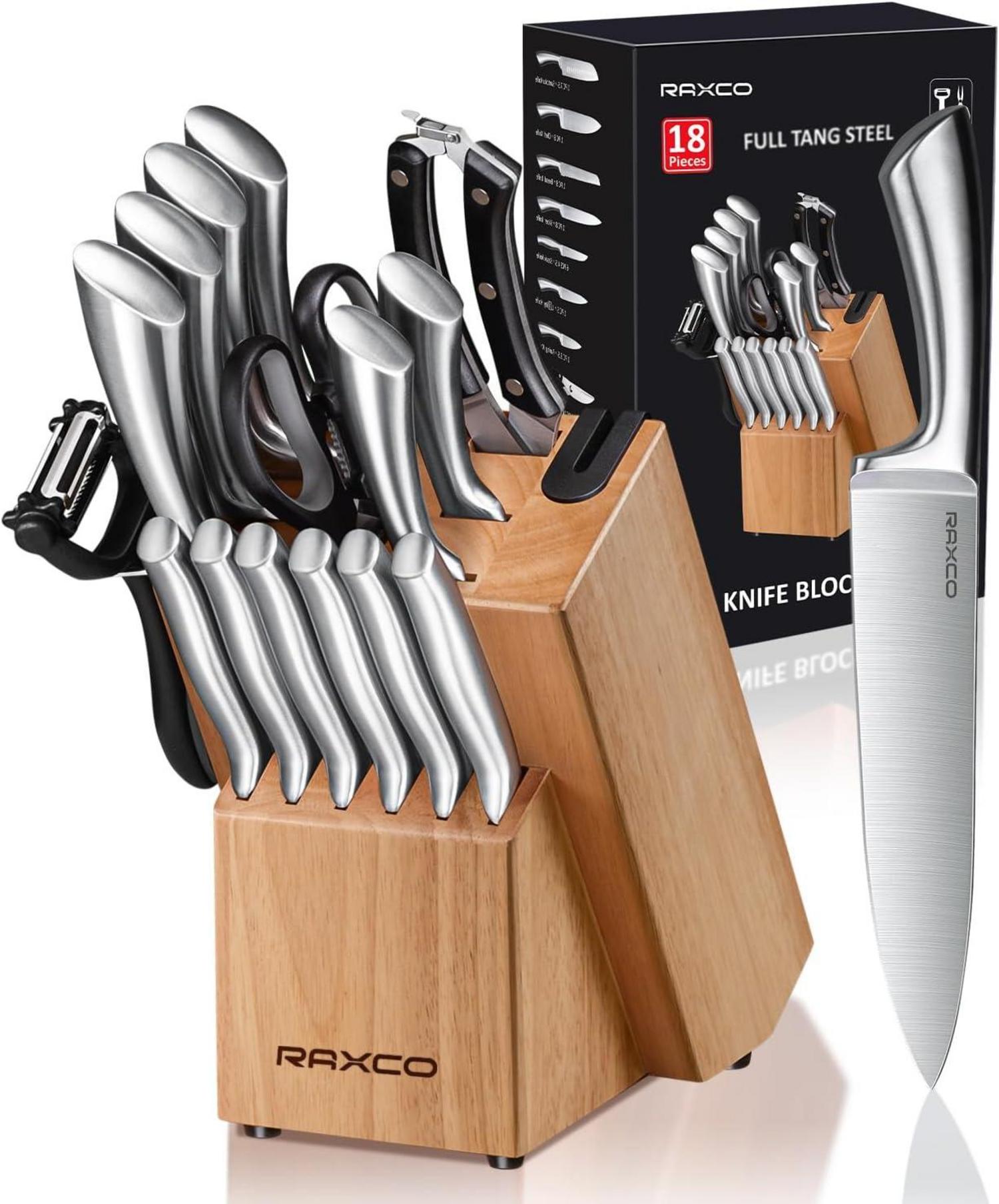 18-teiliges Profi Edelstahl Messerblock Set mit Schärfer