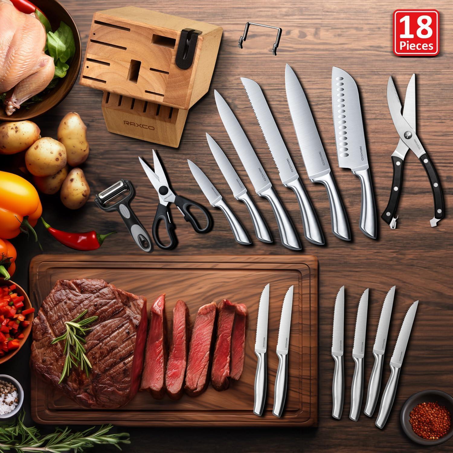 18-teiliges Profi Edelstahl Messerblock Set mit Schärfer