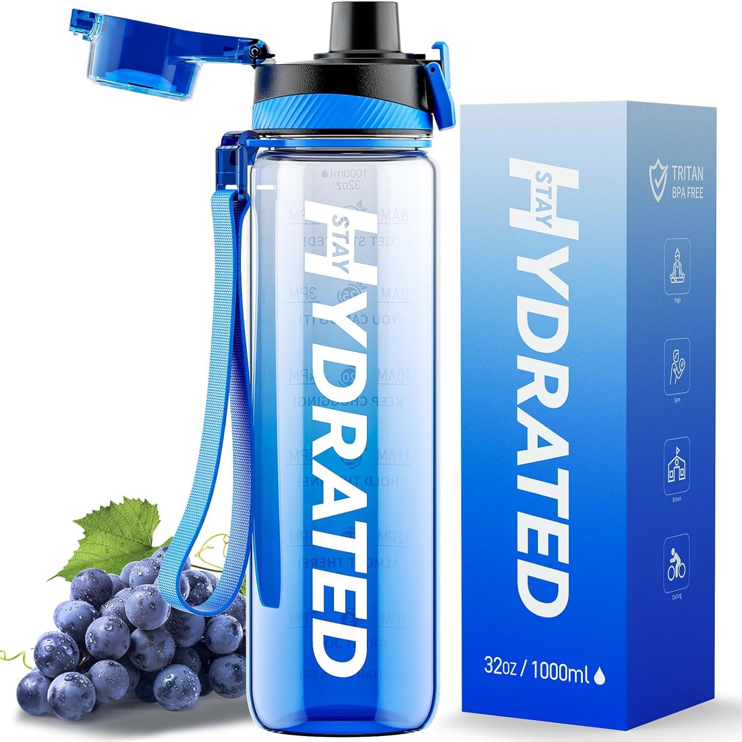 Trinkflasche 1L BPA-Frei Tritan Sport Auslaufsicher Zeitmarkierung