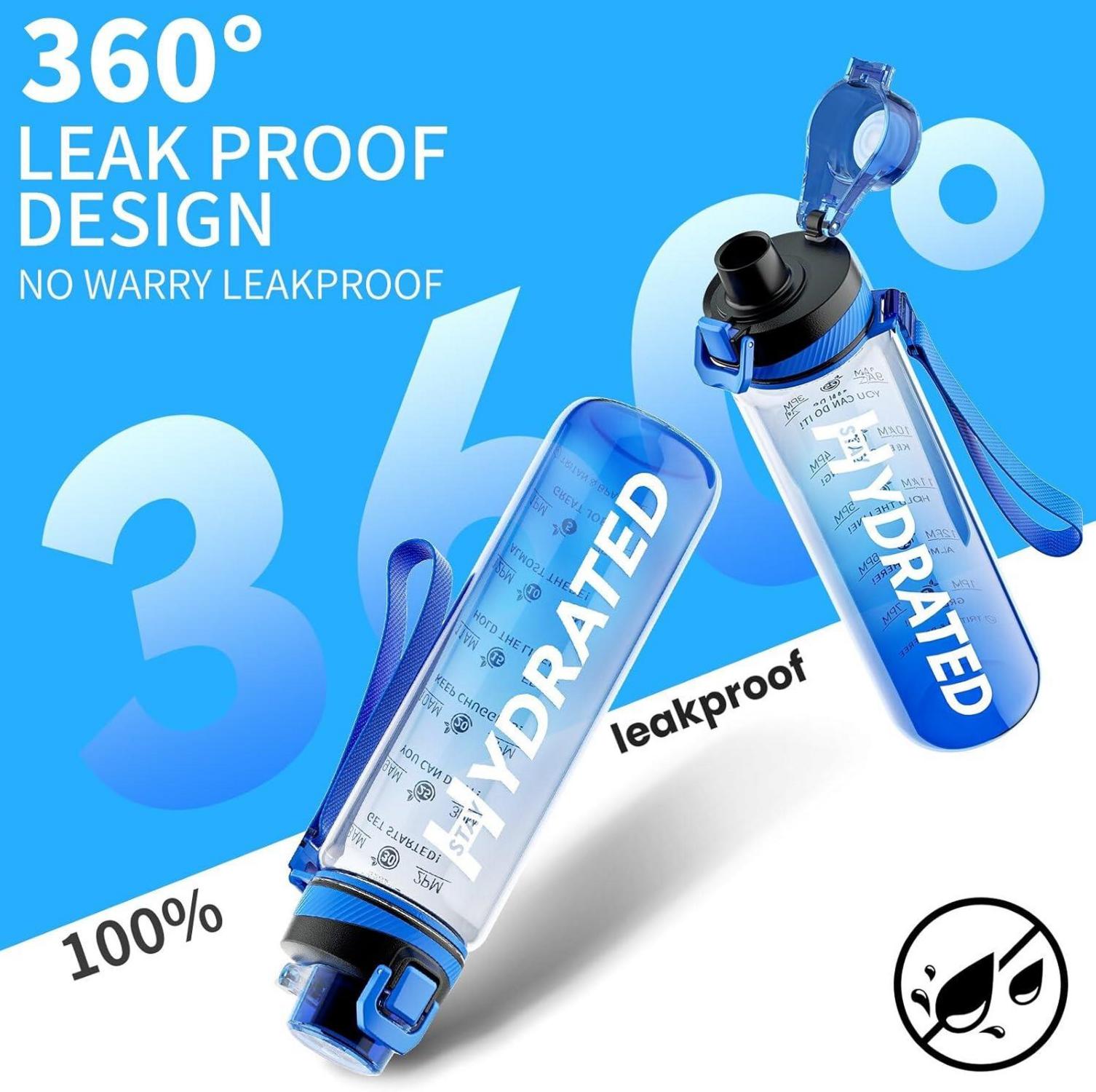 Trinkflasche 1L BPA-frei Tritan Sport Wasserflasche Zeitmarkierung Blau