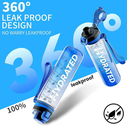 Trinkflasche 1L BPA-frei Tritan Sport Wasserflasche Zeitmarkierung Blau