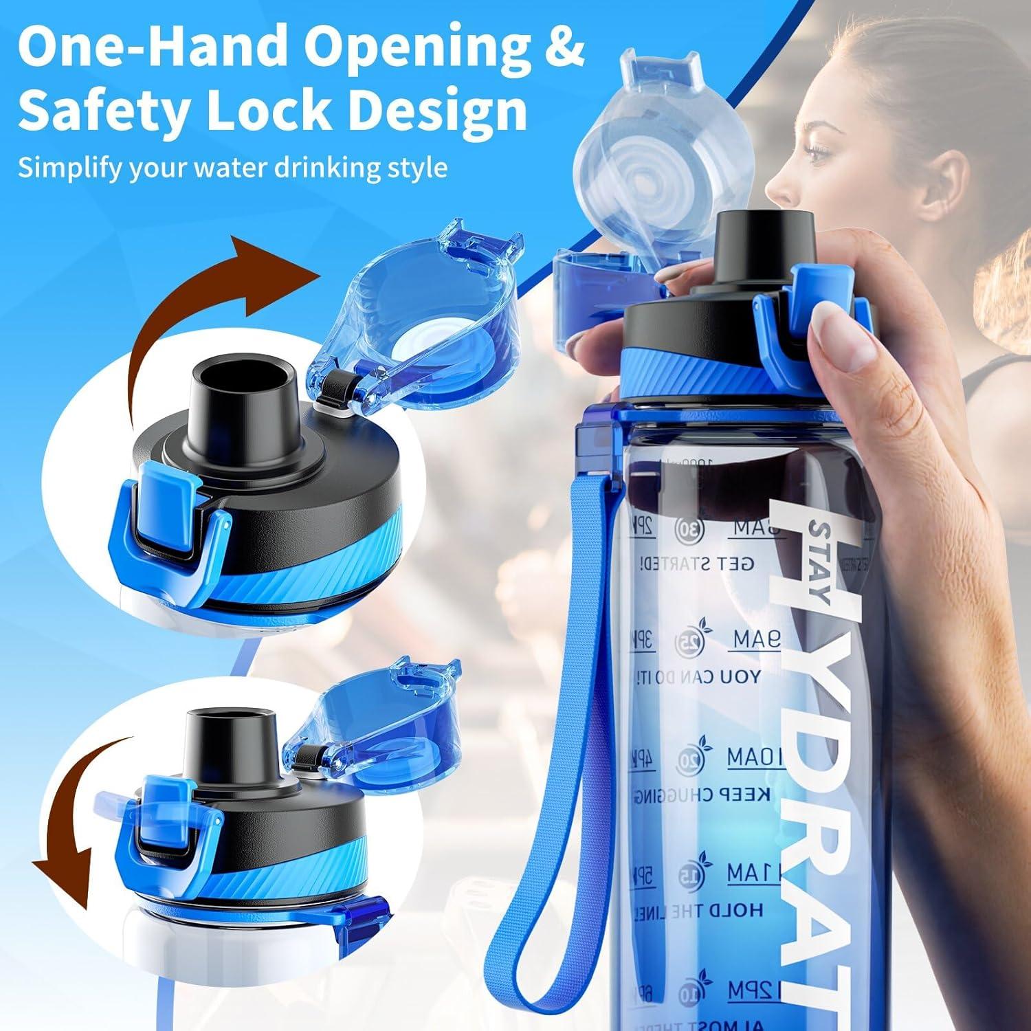 Trinkflasche 1L BPA-frei Tritan Sport Wasserflasche Zeitmarkierung Blau