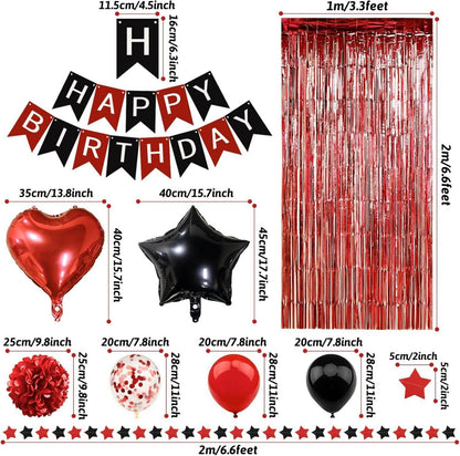 Geburtstagsdeko Rot Schwarz Happy Birthday Party Set