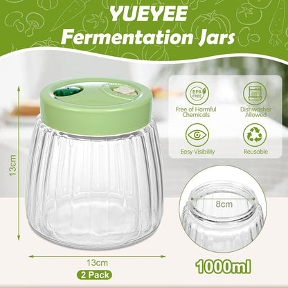 YUEYEE Fermentierglas 2er-Pack Kimchi Behälter 1L mit 2 Entlüftungsöffnungen