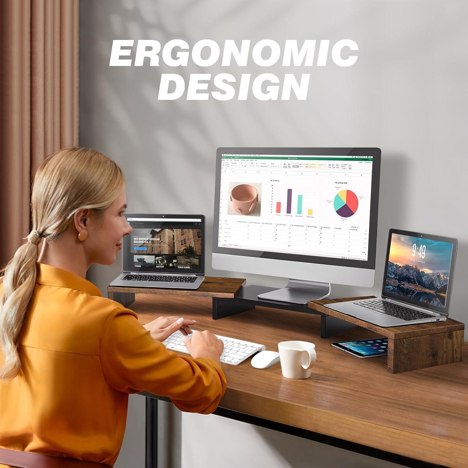 Monitorständer Bildschirmerhöhung Holz Dual Unterbau 2 PC