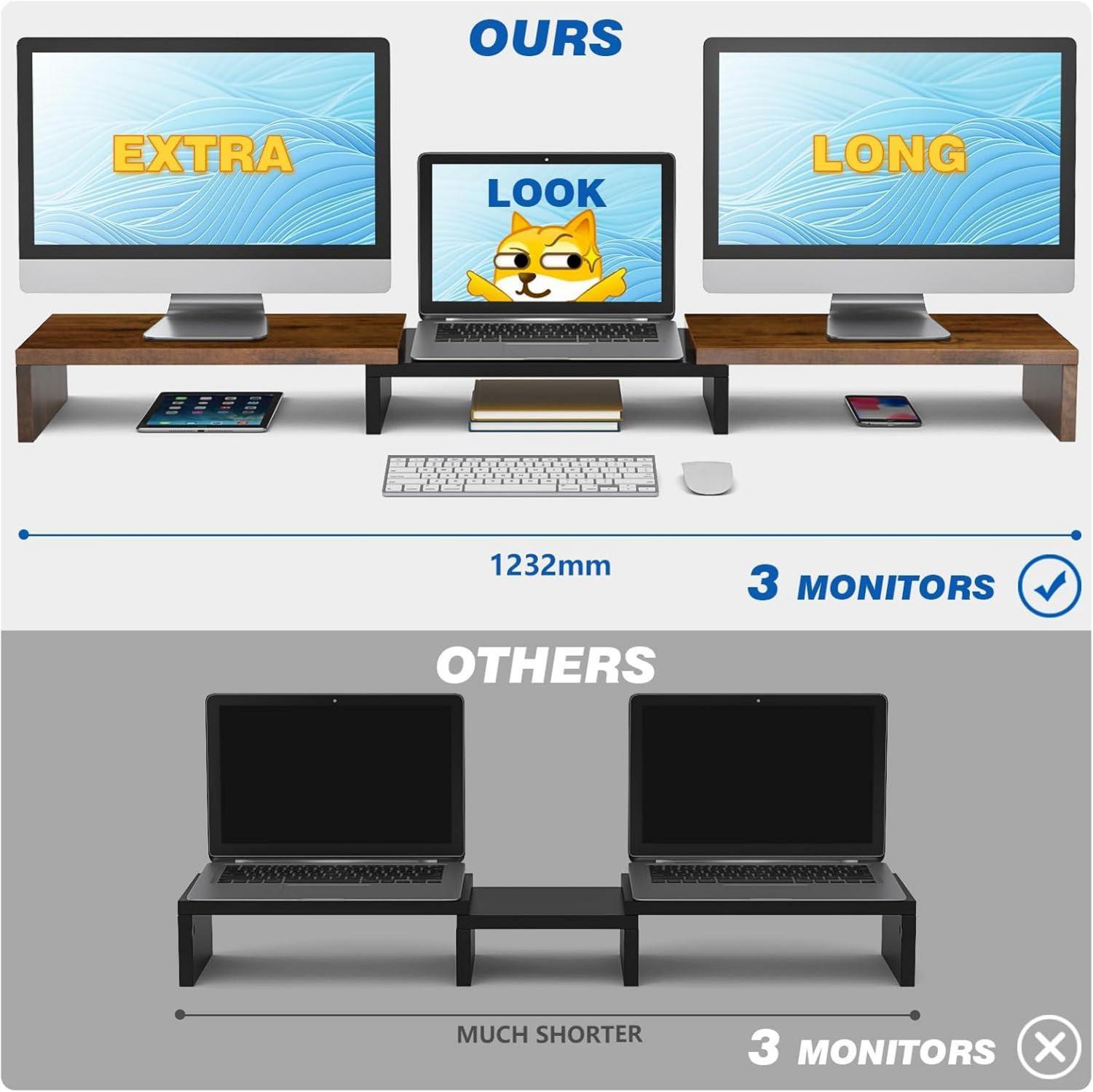 Monitorständer Holz Dual Bildschirm Laptop Ständer Erhöhung 2 PC Swivel