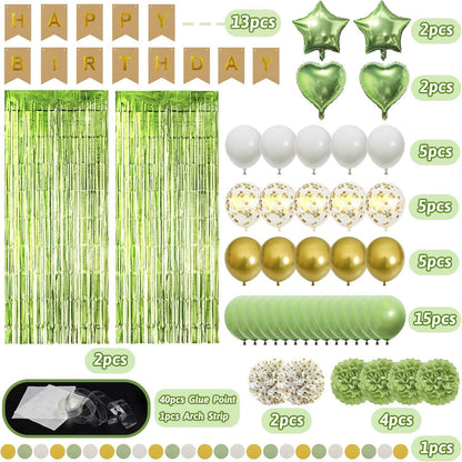 ZERODECO Geburtstagsdeko Grün Pompons Happy Birthday Banner