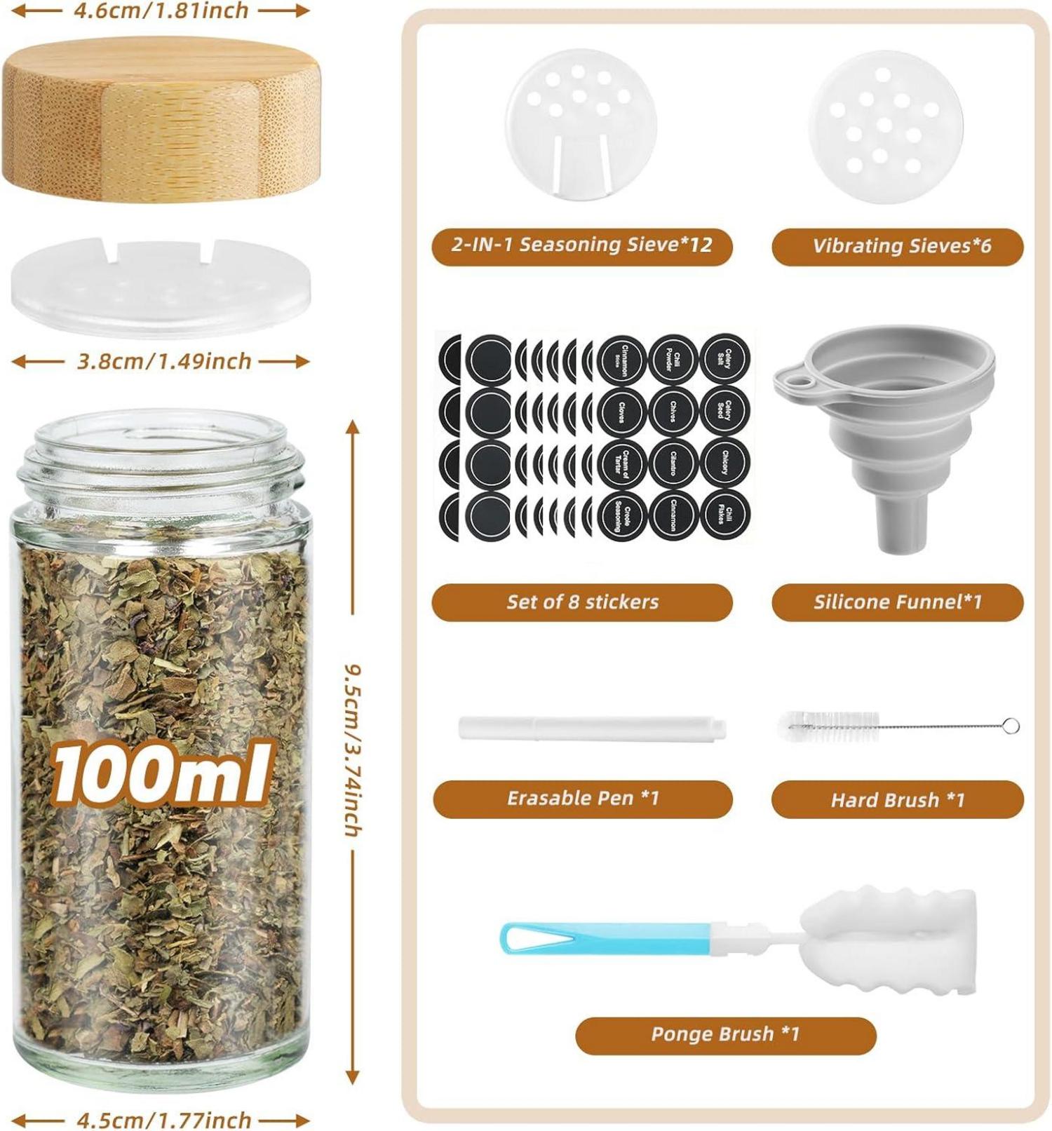 Gewürzgläser Set mit Holzdeckel [12x