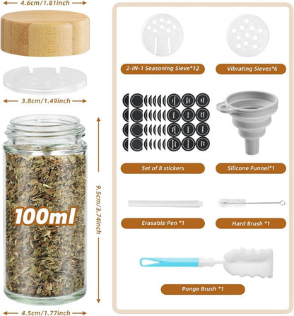 Gewürzgläser Set mit Holzdeckel [12x