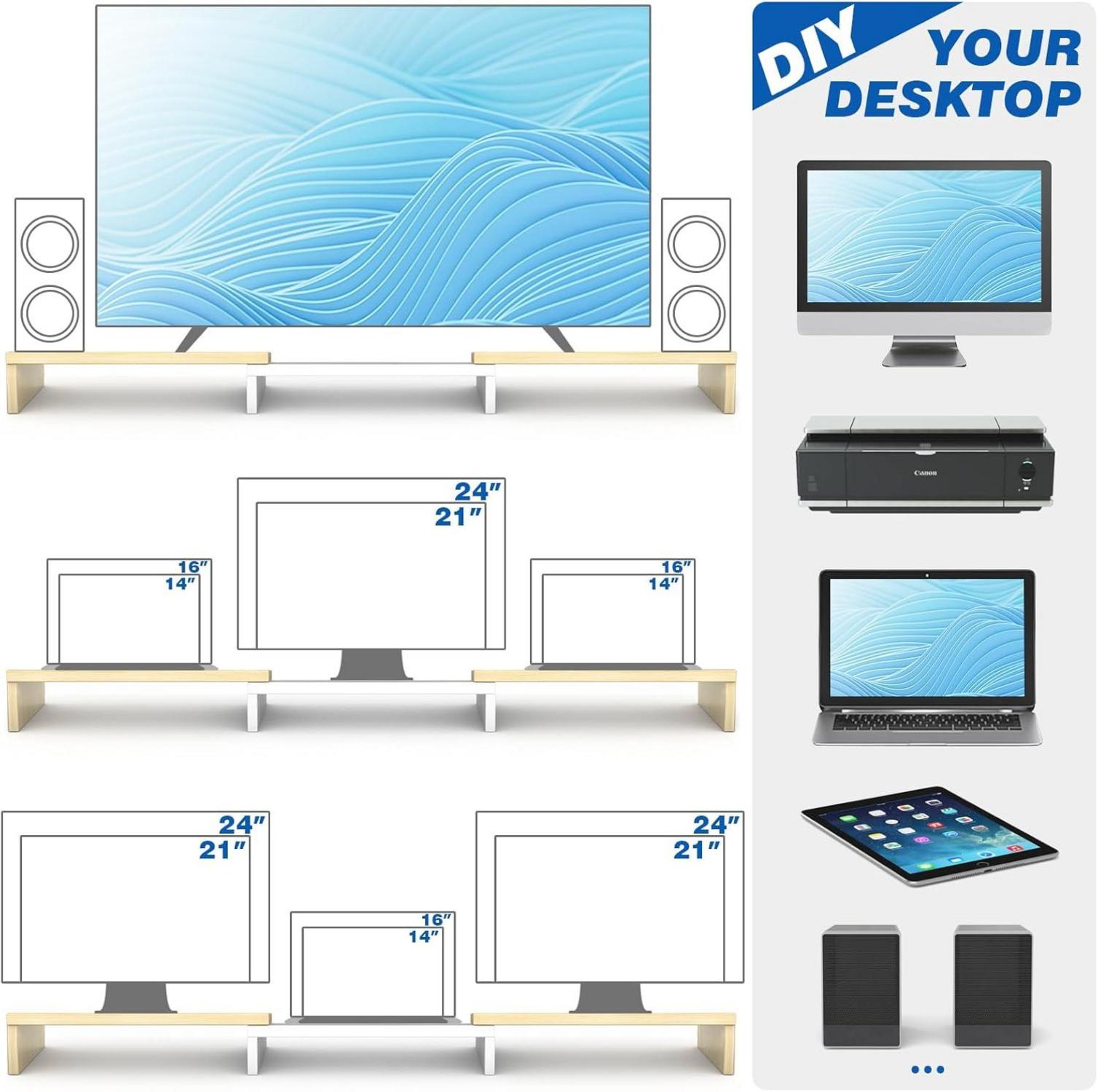 Monitorständer Holz Dual Unterbau Laptop Ständer | Swivel Justierbar | 840-1232mm