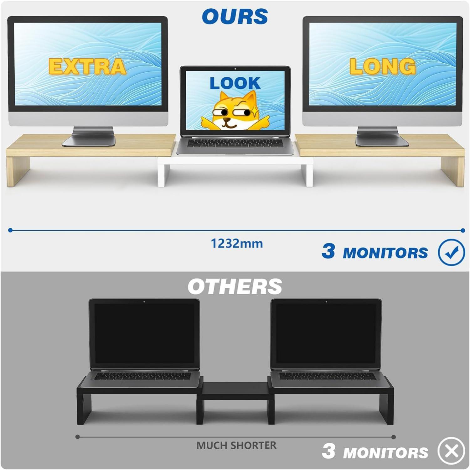 Monitorständer Holz Dual für 2 PC Laptop | Bildschirmerhöhung 840-1232mm Eiche