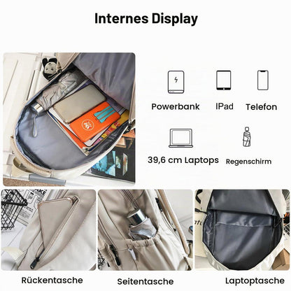 Schulrucksack Damen Daypack mit Laptopfach – Beige Weiß