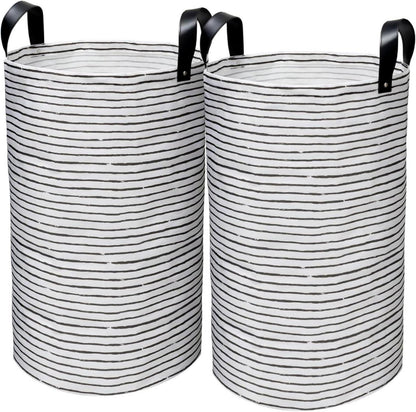 Faltbarer Wäschekorb 2er Set 60L Schwarz PU-Ledergriff wasserdicht