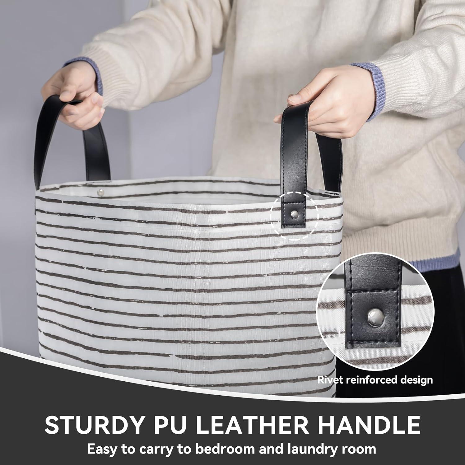 Faltbarer Wäschekorb 2er Set 60L Schwarz PU-Ledergriff wasserdicht