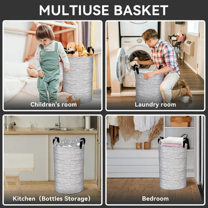 2er Set 60L Faltbare Wäschekorb PU-Ledergriffe wasserdicht Schwarz