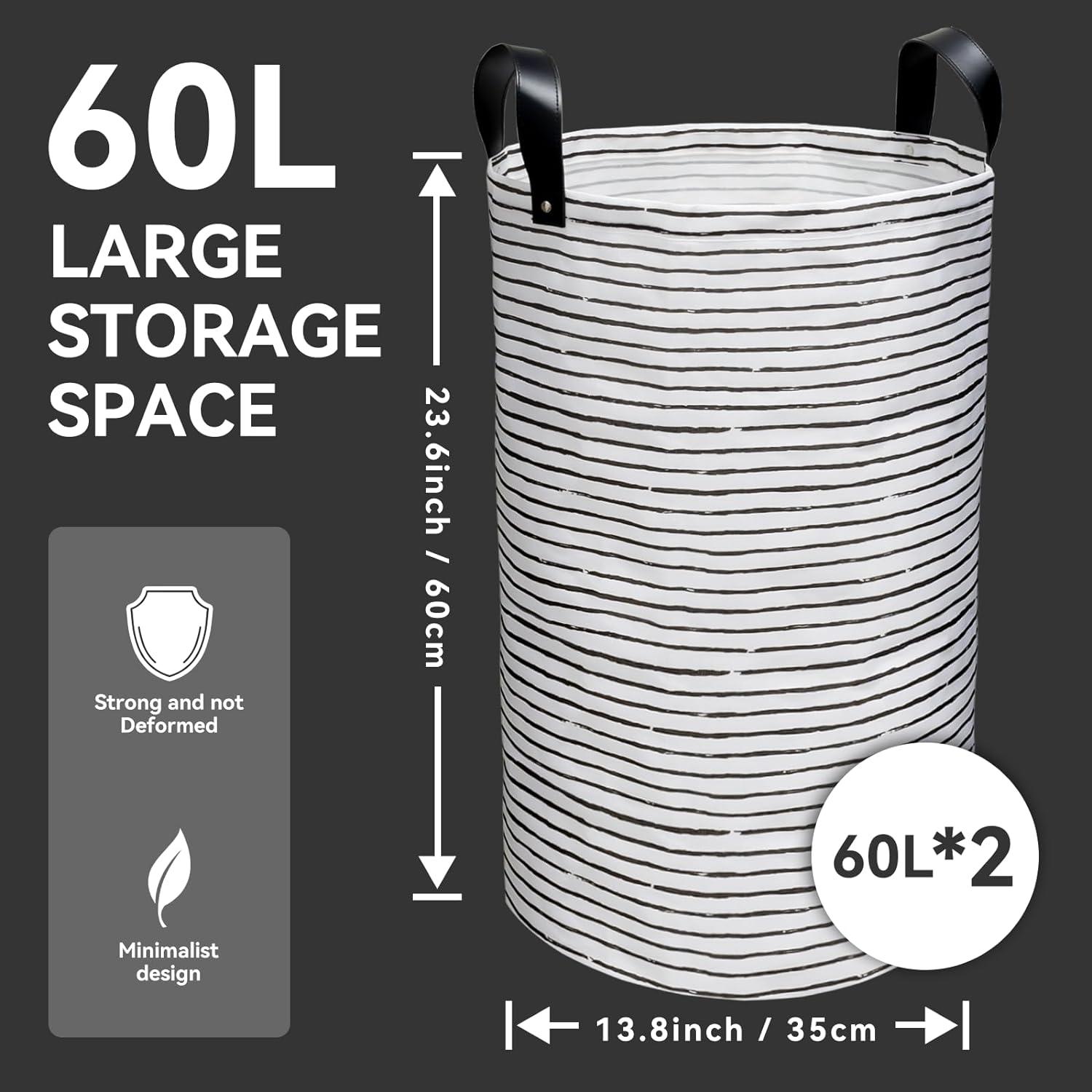 Faltbare Wäschekorb 60L 2 Stück Groß mit verstärkten Nieten