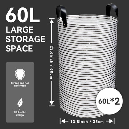 Faltbare Wäschekorb 60L 2 Stück Groß mit verstärkten Nieten