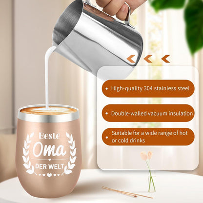 Personalisierter Edelstahl Thermobecher 360ml - Geschenk für Oma - Beste Oma der Welt - Kaffeebecher - Muttertag - Weihnachten