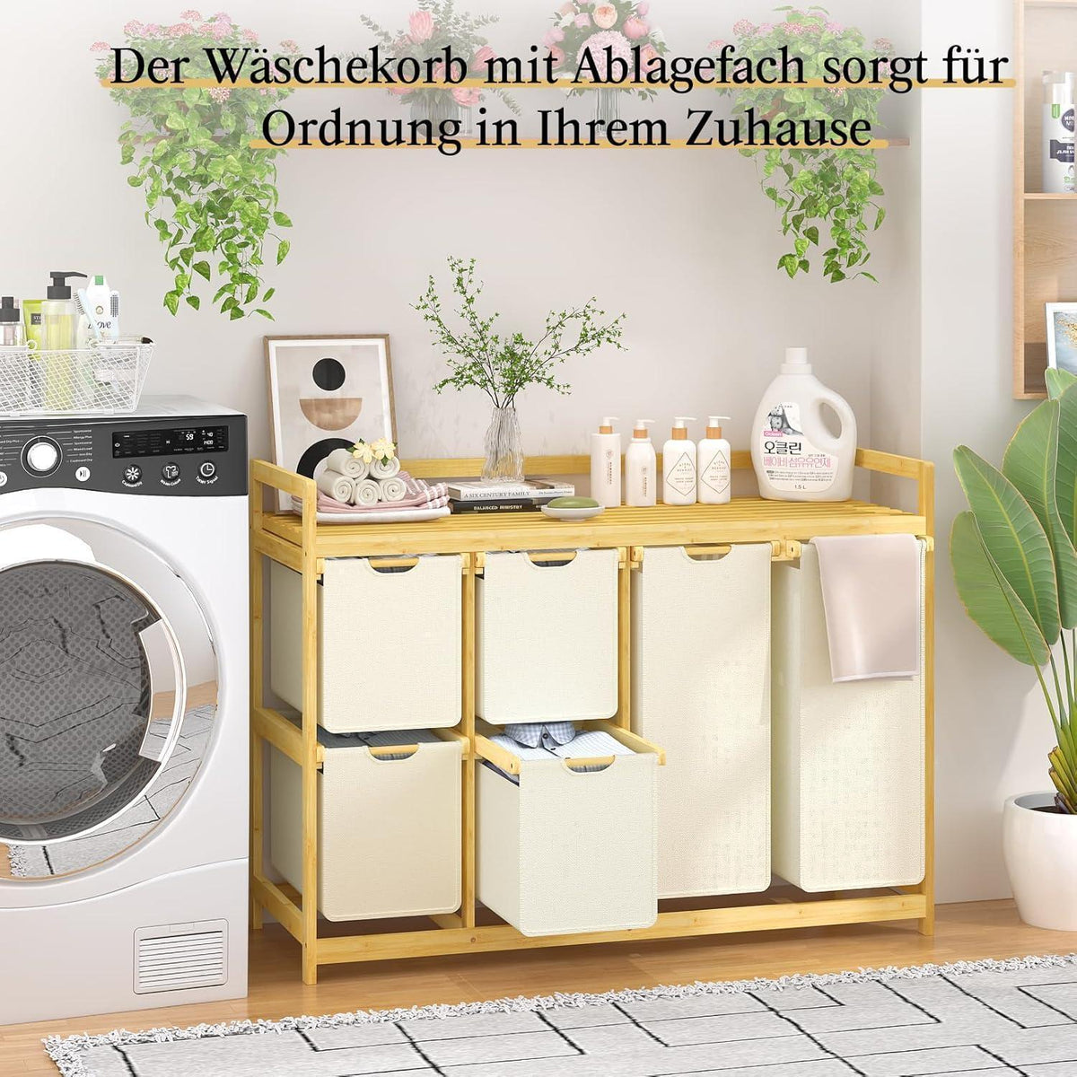 200L Wäschekorb mit 6 Fächern & Wäschesäcken