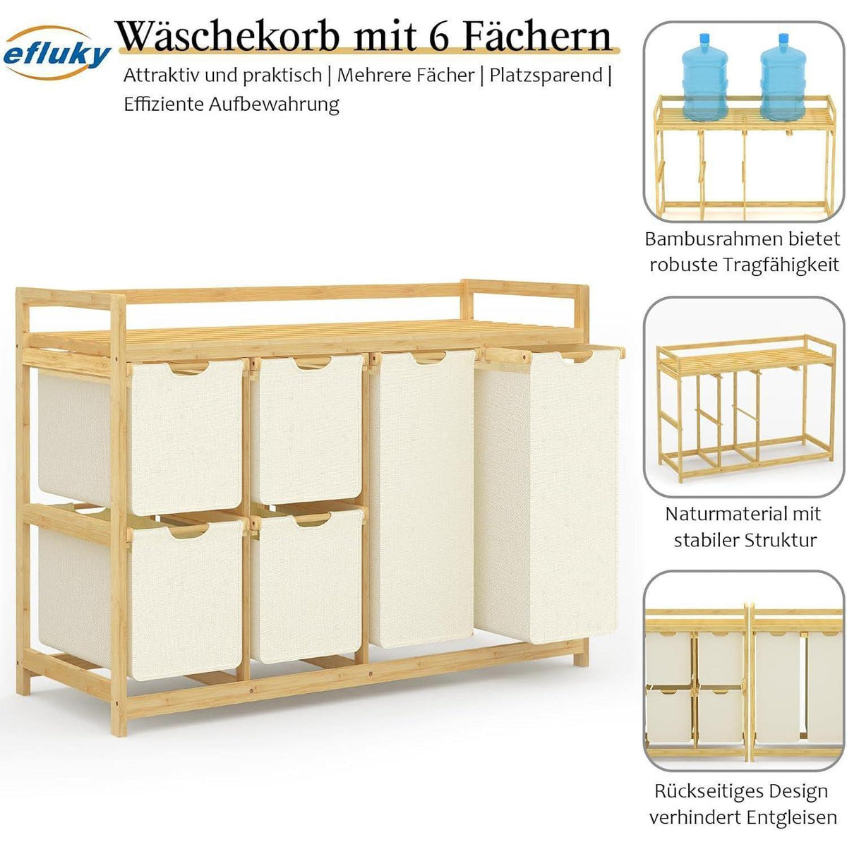 200L Wäschekorb mit 6 Fächern & Wäschesäcken