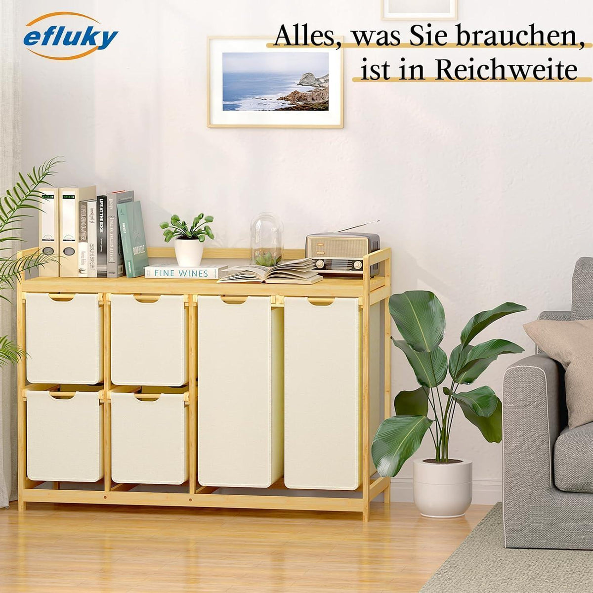 200L Wäschekorb mit 6 Fächern & Wäschesäcken