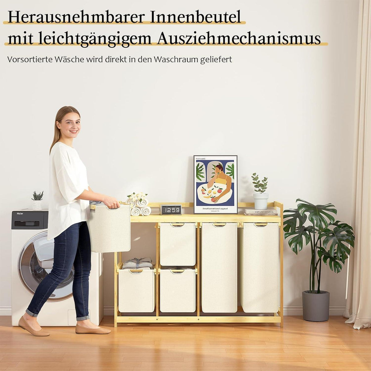200L Wäschekorb mit 6 Fächern & Wäschesäcken
