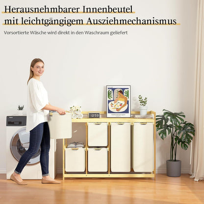 200L Wäschekorb mit 6 Fächern & Wäschesäcken