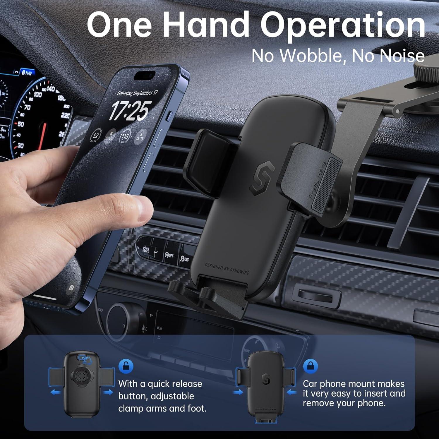 SYNCWIRE Handyhalterung Auto für iPhone 15 Pro Max & Samsung - 360° Winkelverstellung - Hitzebeständig - Große Klebefläche