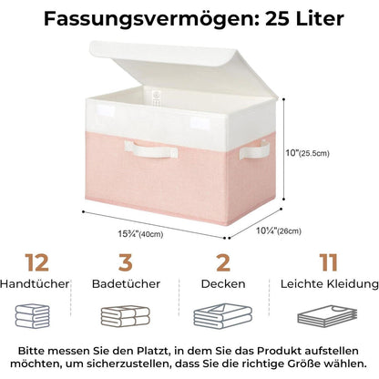 Aufbewahrungsboxen Stoff mit Deckel, 2er Set, faltbar, weiß-rosa