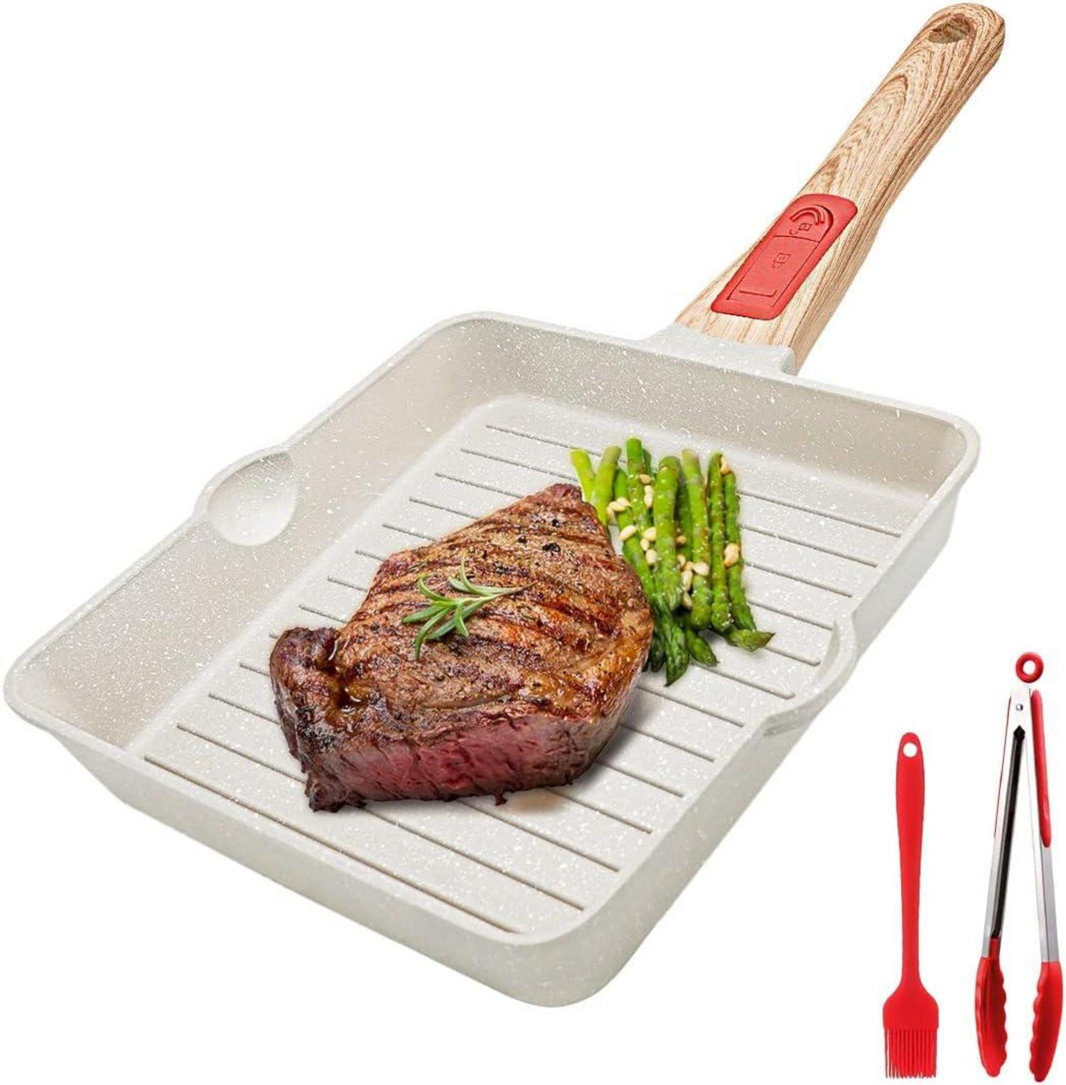 Grillpfanne 20x20 cm Abnehmbarer Griff Aluminium Antihaft beschichtet