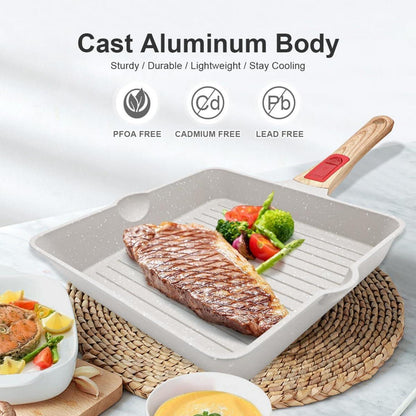 Grillpfanne 20x20 cm Abnehmbarer Griff Aluminium Steakpfanne