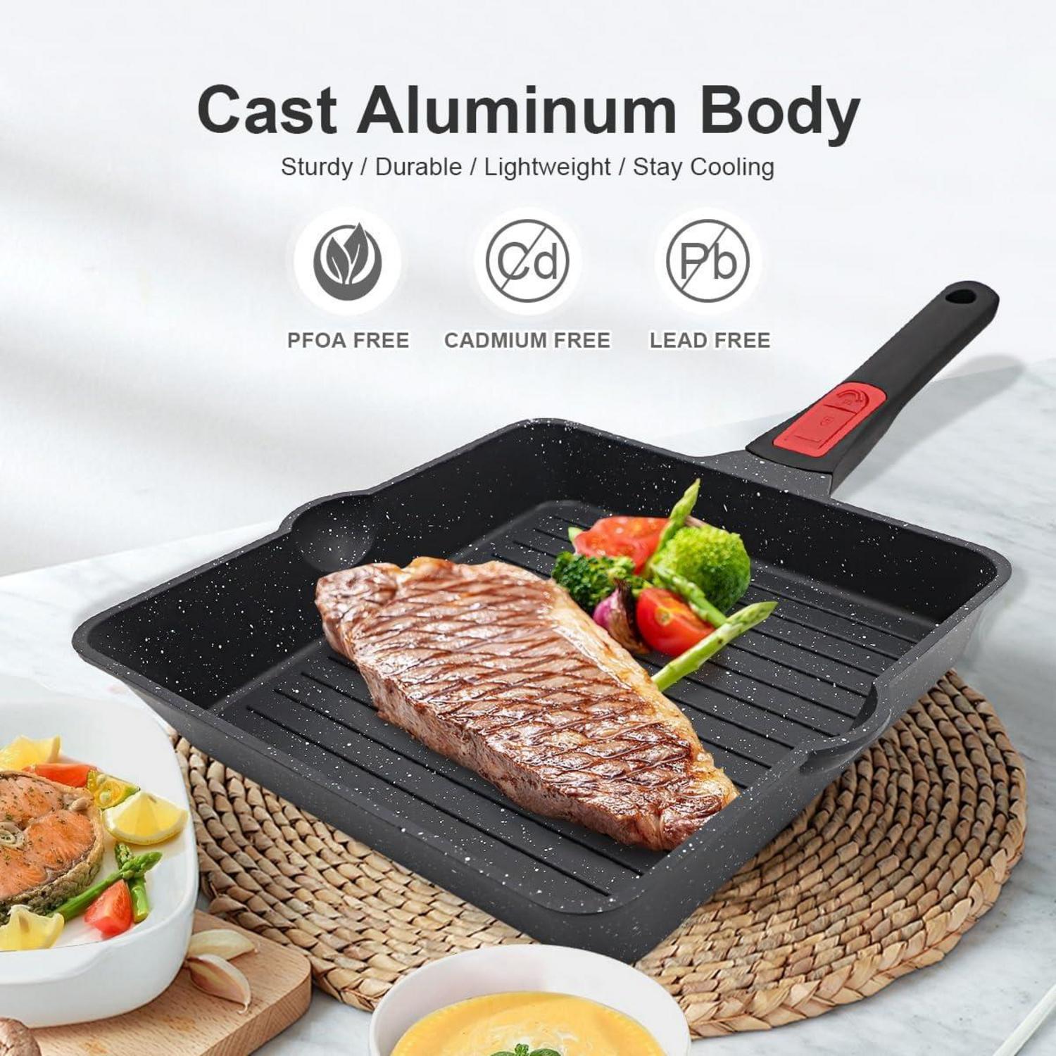 Grillpfanne 24x24 cm mit Abnehmbarer Griff, Antihaft