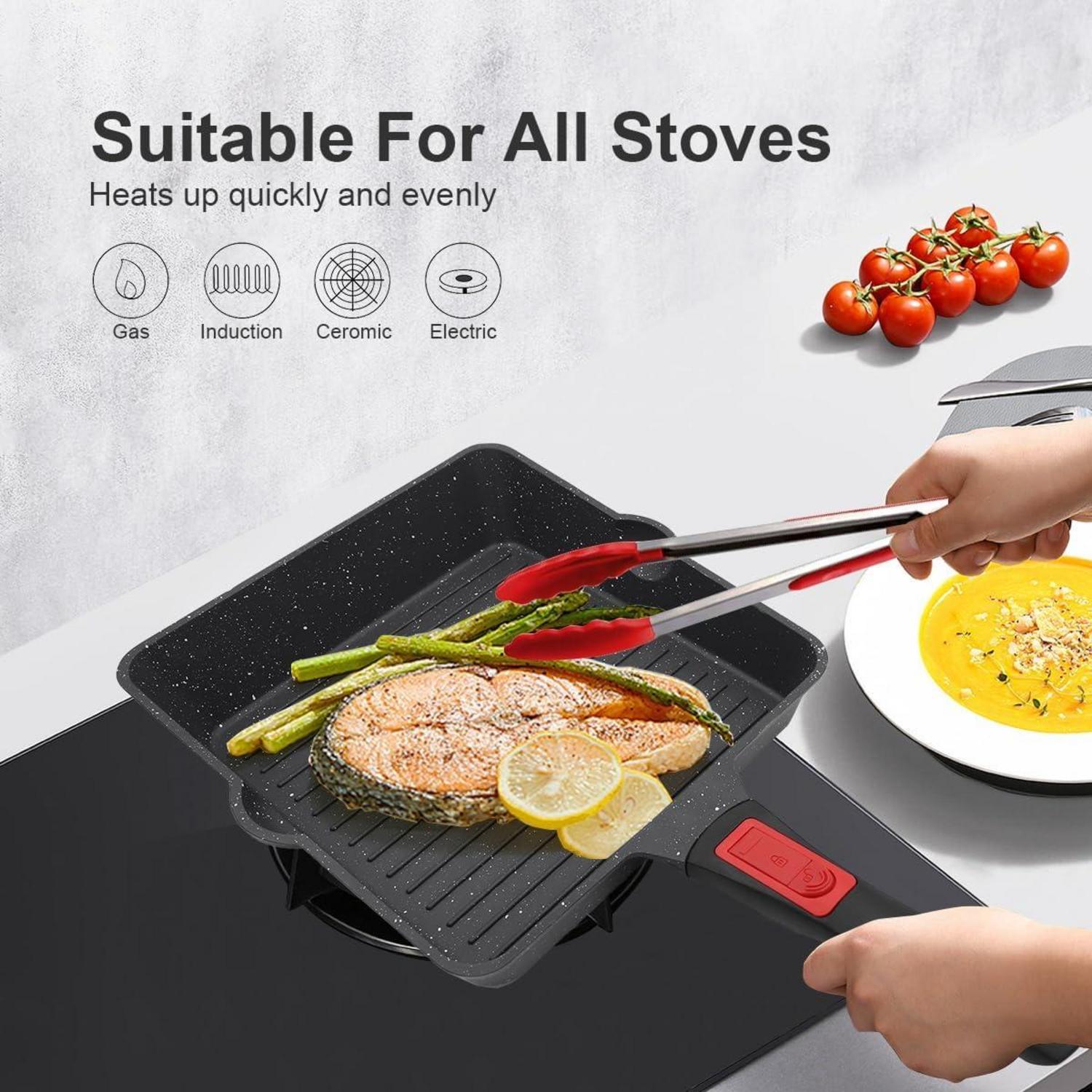AIKENBBKK Grillpfanne 24x24 cm Aluminium Antihaft Pfanne schwarz 24cm