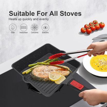 AIKENBBKK Grillpfanne 24x24 cm Aluminium Antihaft Pfanne schwarz 24cm
