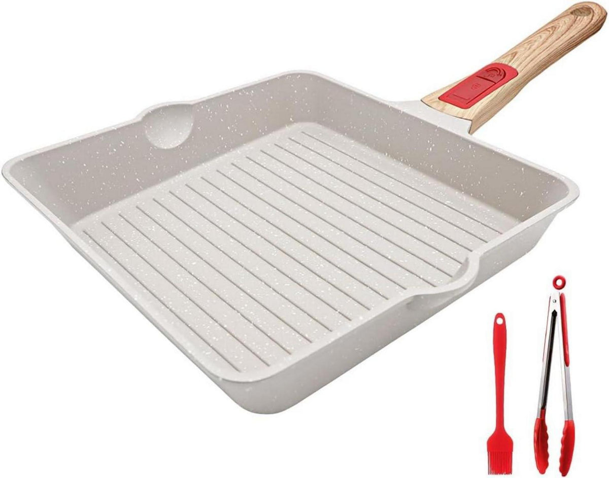 Grillpfanne 24x 24 cm Abnehmbarer Griff Aluminium Antihaft