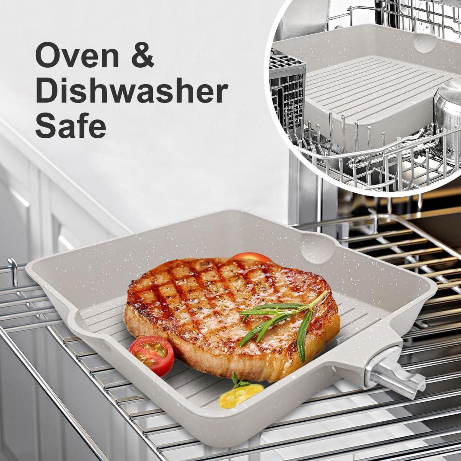 Grillpfanne 24x24 cm Abnehmbarer Griff Antihaft Aluminium Steakpfanne