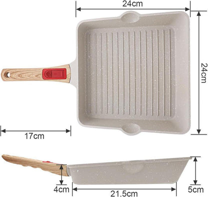 Grillpfanne 24x24 cm Abnehmbarer Griff Aluminium Steakpfanne Antihaft