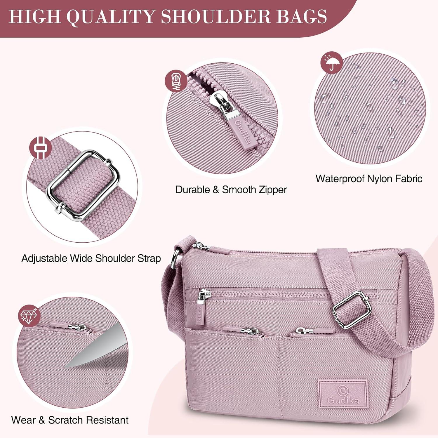 VOBUKE Umhängetasche Damen Mittelgroß Wasserdicht Nylon Crossbody Bag Lila