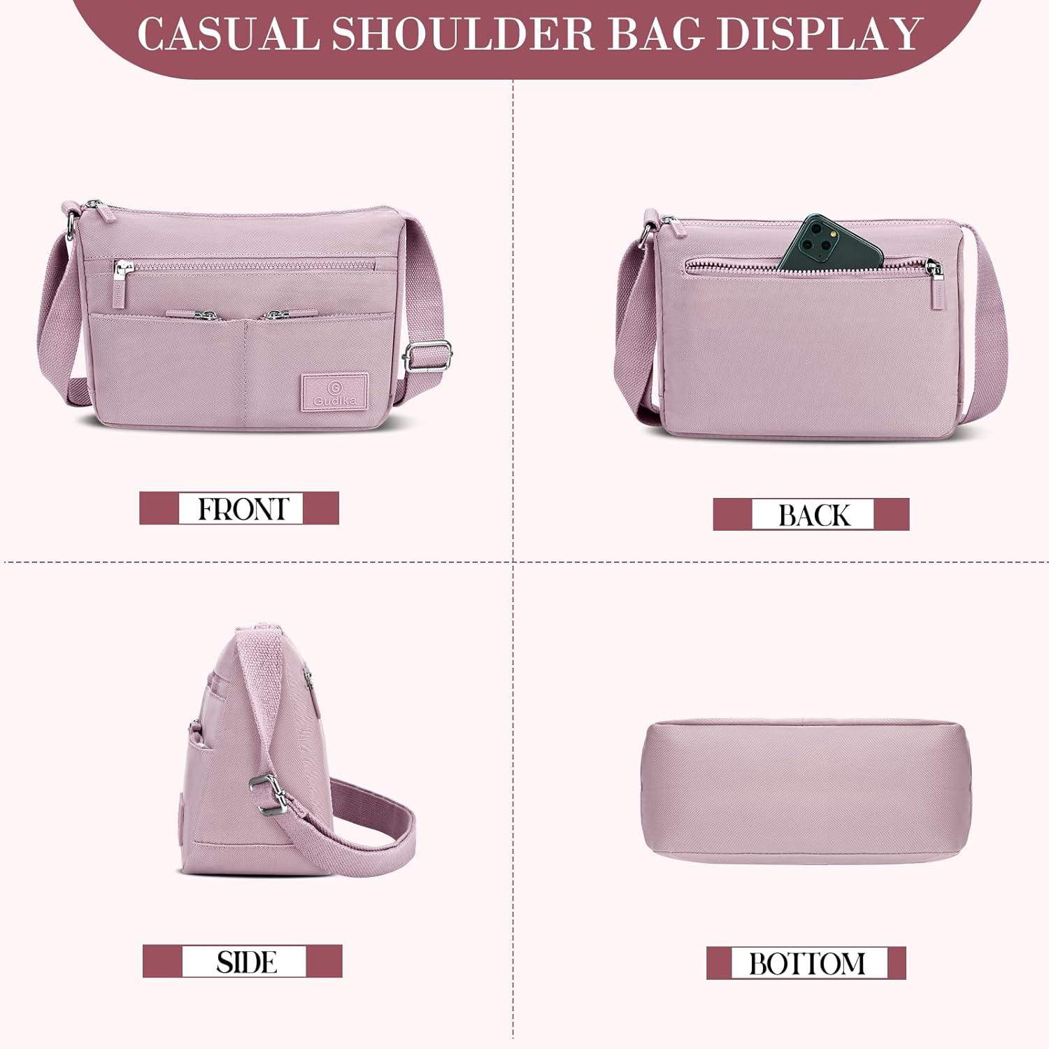 Umhängetasche Damen Mittelgroß Wasserdicht Nylon Crossbody Bag Lila