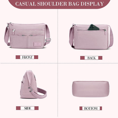 Umhängetasche Damen Mittelgroß Wasserdicht Nylon Crossbody Bag Lila