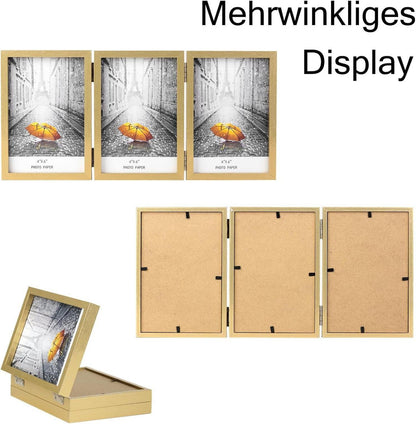 Bilderrahmen für 3 Fotos Holz 10x15 cm Fotorahmen Glasfront Gold