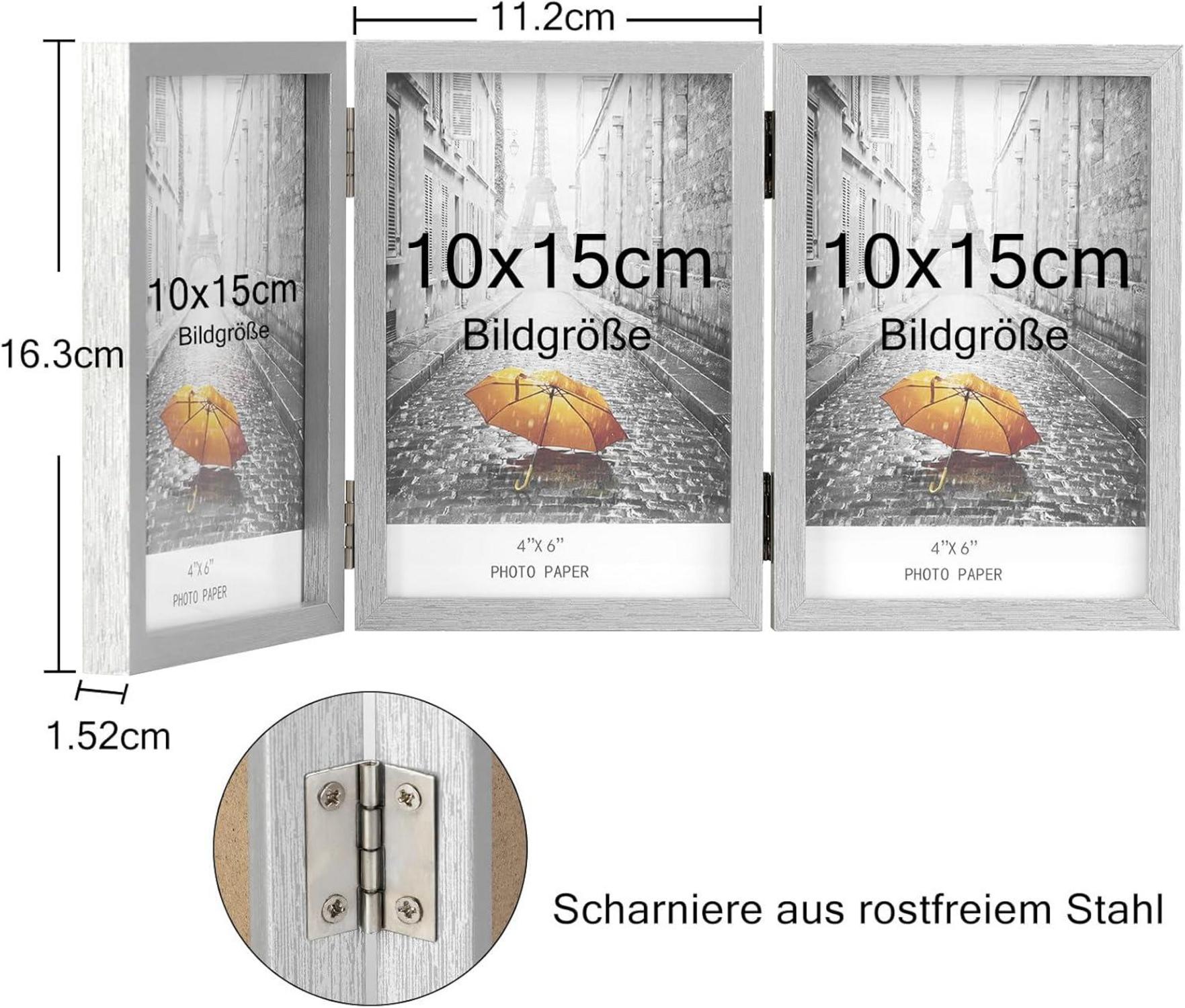 Bilderrahmen für 3 Fotos klappbar mit Glasfront vertikaler Ständer