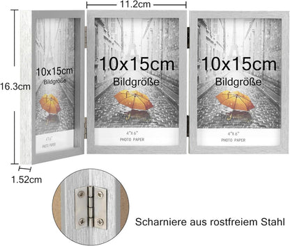 Bilderrahmen für 3 Fotos klappbar mit Glasfront vertikaler Ständer