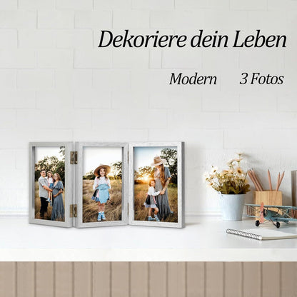 Bilderrahmen für 3 Fotos 10x15 cm klappbar mit Glasfront silberfarben