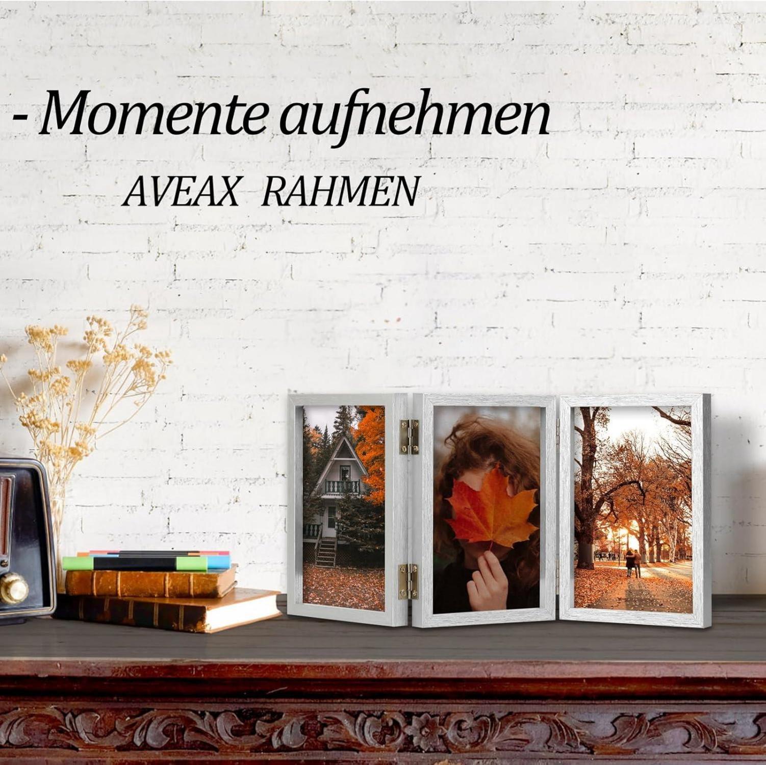 Dreifach Bilderrahmen 10x15 cm klappbar mit Glasfront Silberfarben
