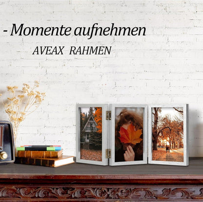 Dreifach Bilderrahmen 10x15 cm klappbar mit Glasfront Silberfarben